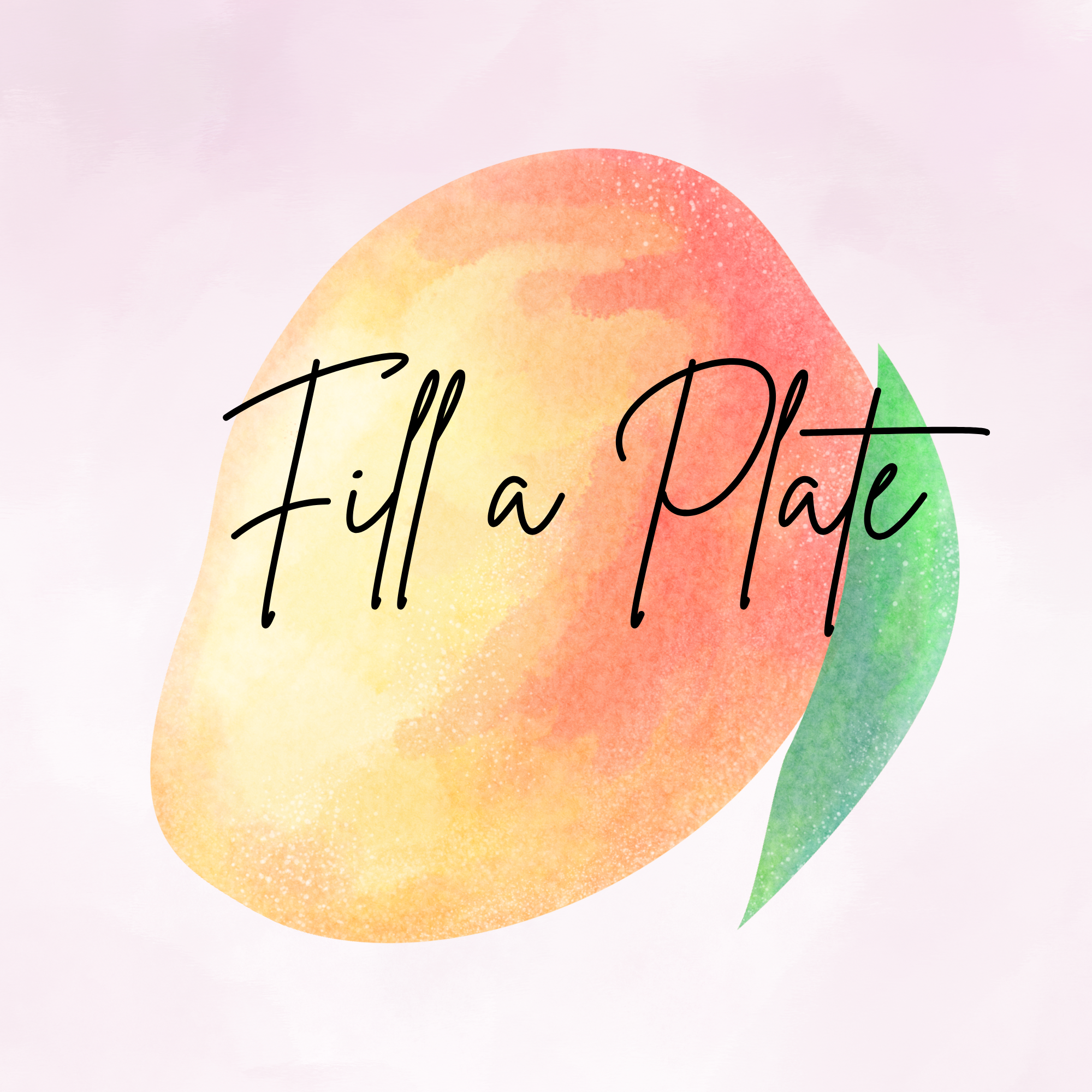 the logo of fill a plate is a mango with a light purple backround